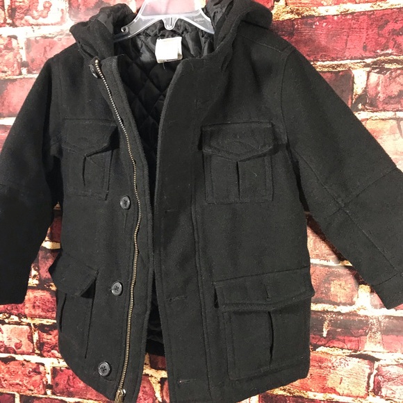 Gymboree thick pea coat boys extra small 3/4 Black - Picture 3 of 8